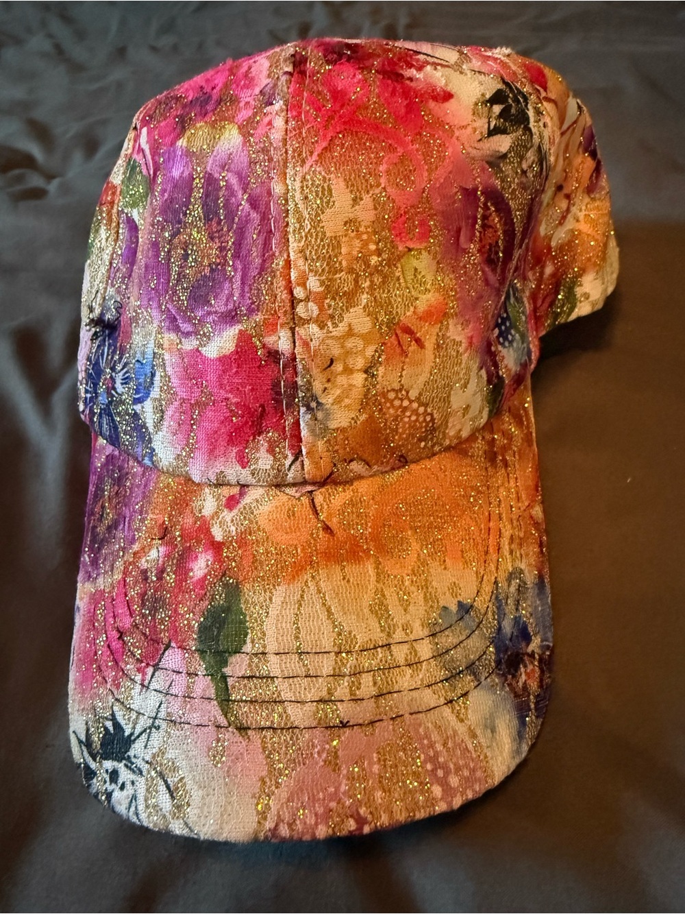 Multicolor Floral Glitter Baseball Cap
